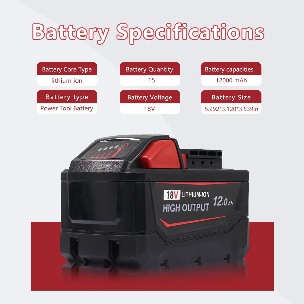 12.0Ah 18V Battery Replacement for Milwaukee M18 Tools, Compatible with 48-11-1850 48-11-1890, High Capacity Li-ion Battery