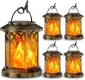Waterproof Flickering Flame Solar Lantern Outdoor, Auto On/Off Hanging Bronze Lantern for Yard Garden Patio Table Decor