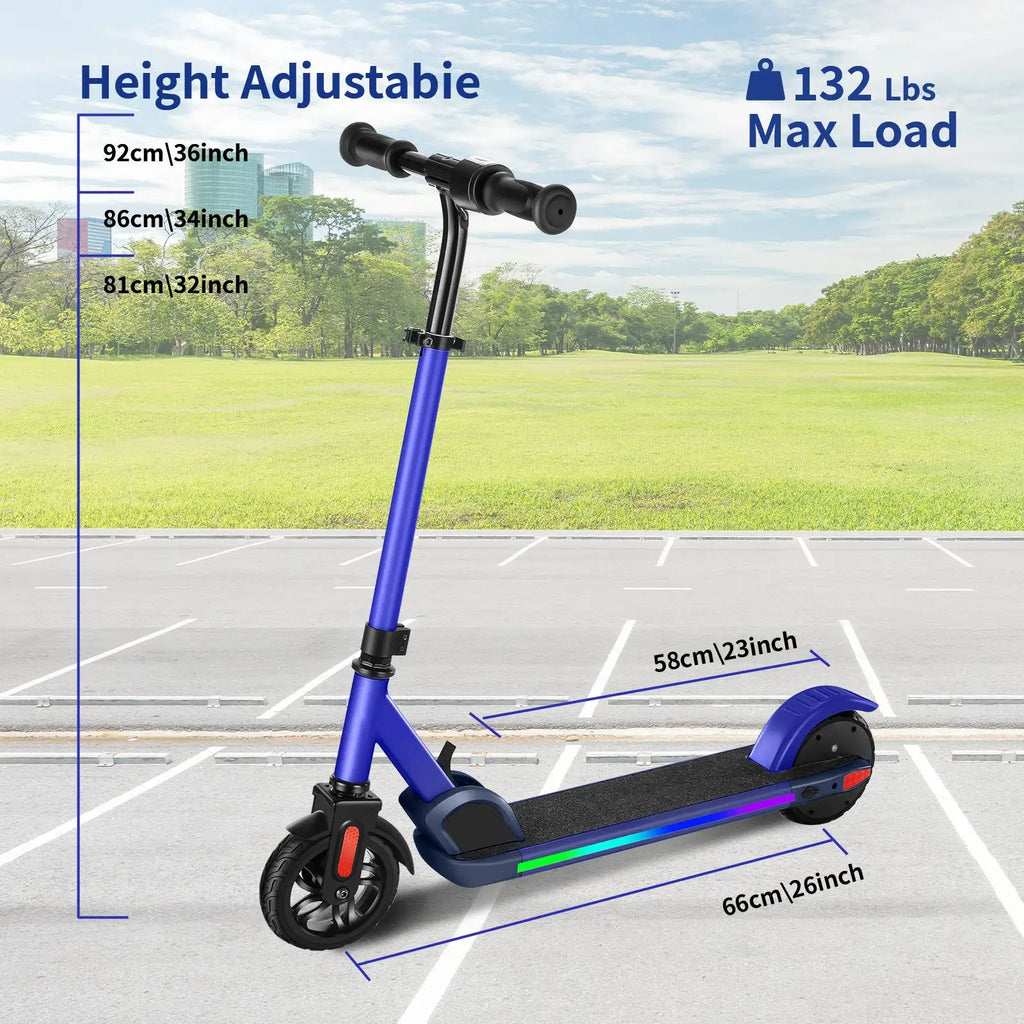 150W Electric Scooter Kids 6-12 10MPH 7Mi Range Colorful Lights Adjustable Height  1Year Warranty