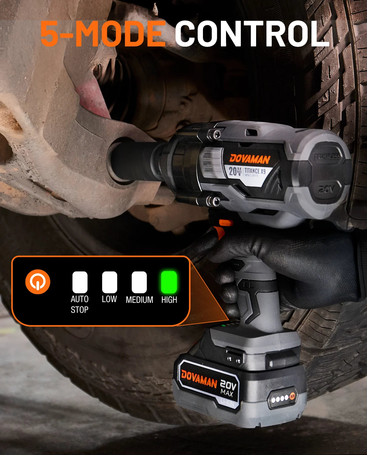 20V Brushless Impact Wrench, 3/4" Cordless Impact Gun 2200Nm, 5 Modes, 4.0Ah Battery for Lug Nuts & Trucks