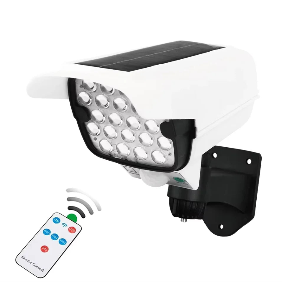 Outdoor Motion Sensor Solar Lights 66 LED FloodLight Waterproof Wireless Dummy Decoy Fake Security Camera for Porch Garden Patio