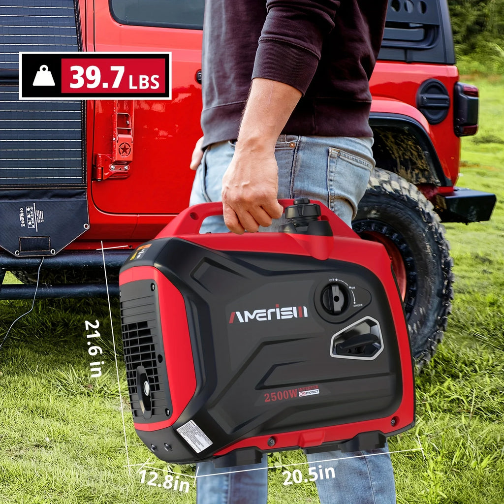 Super Quiet 2500 Watt Gas Powered Portable Inverter Generator with CO Sensor - Ideal for Home Use, Camping, and Outdoor