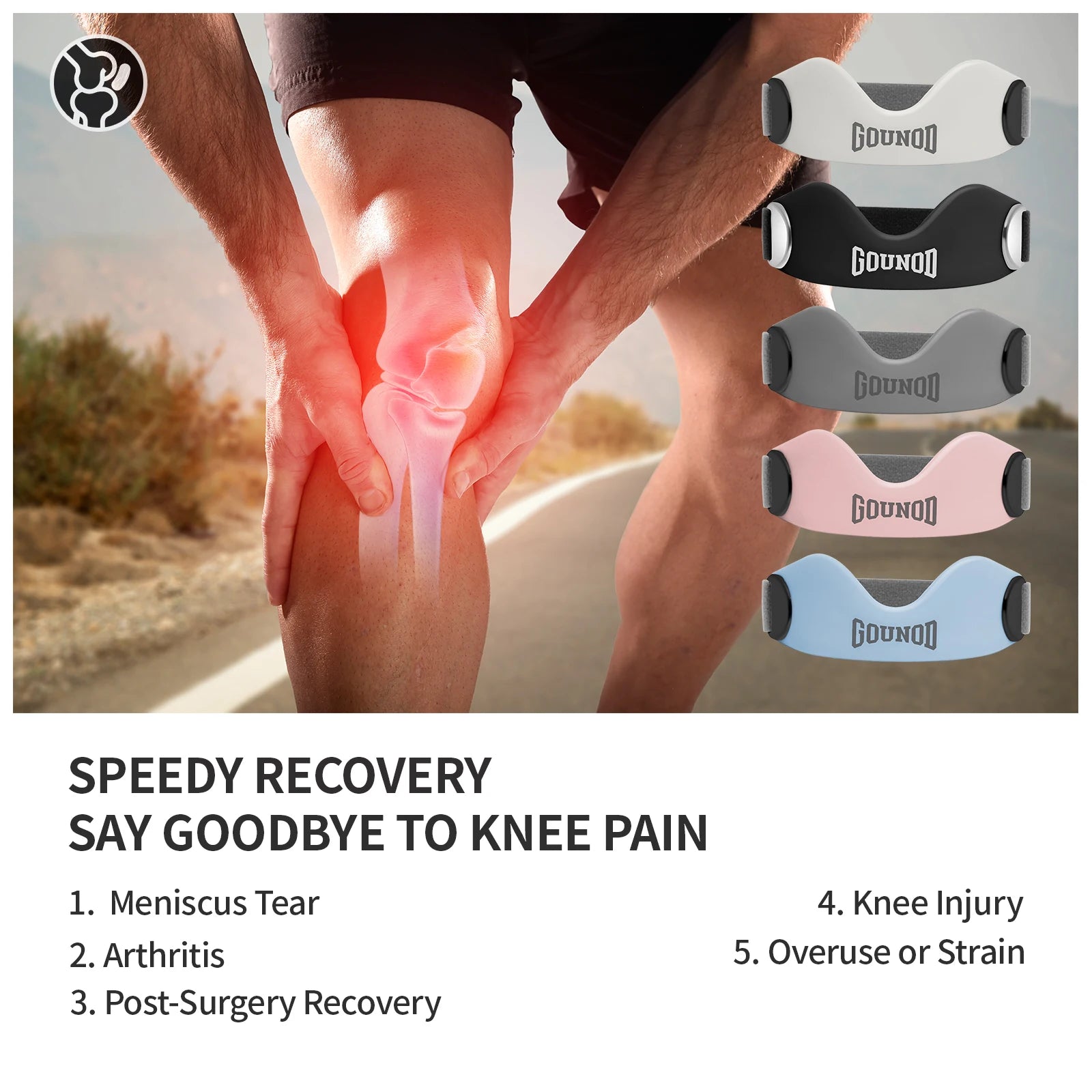 Silicone Patellar Tendon Support Strap for Knee Pain Relief Non-slip Adjustable Knee Straps Running Hiking