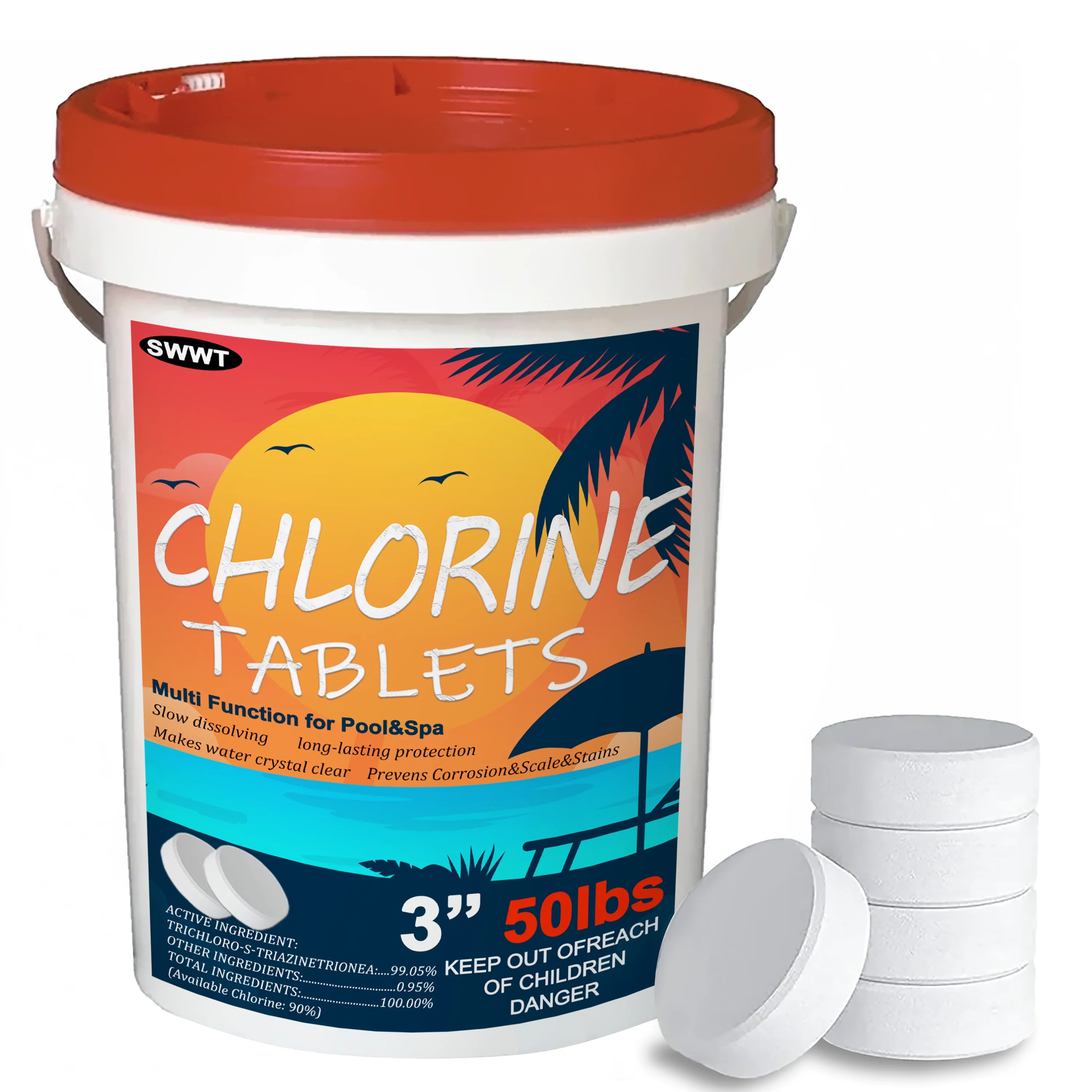 50LB 3-inch Chlorine Tablets Advanced, Swimming Pool Chlorination Purification, Swimming Pool Care