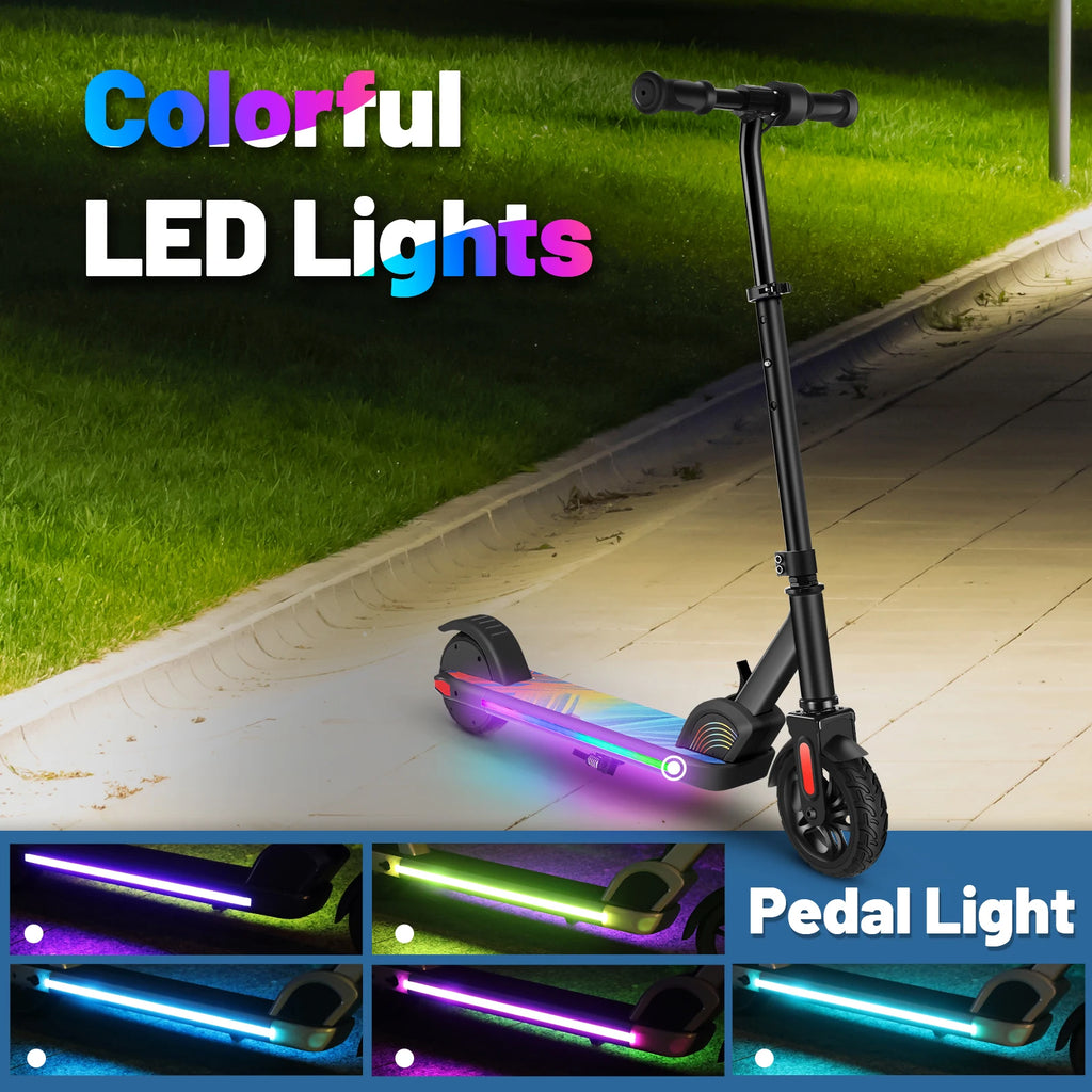 150W Electric Scooter Kids 6-12 10MPH 7Mi Range Colorful Lights Adjustable Height  1Year Warranty