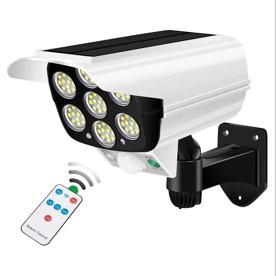 Outdoor Motion Sensor Solar Lights 66 LED FloodLight Waterproof Wireless Dummy Decoy Fake Security Camera for Porch Garden Patio