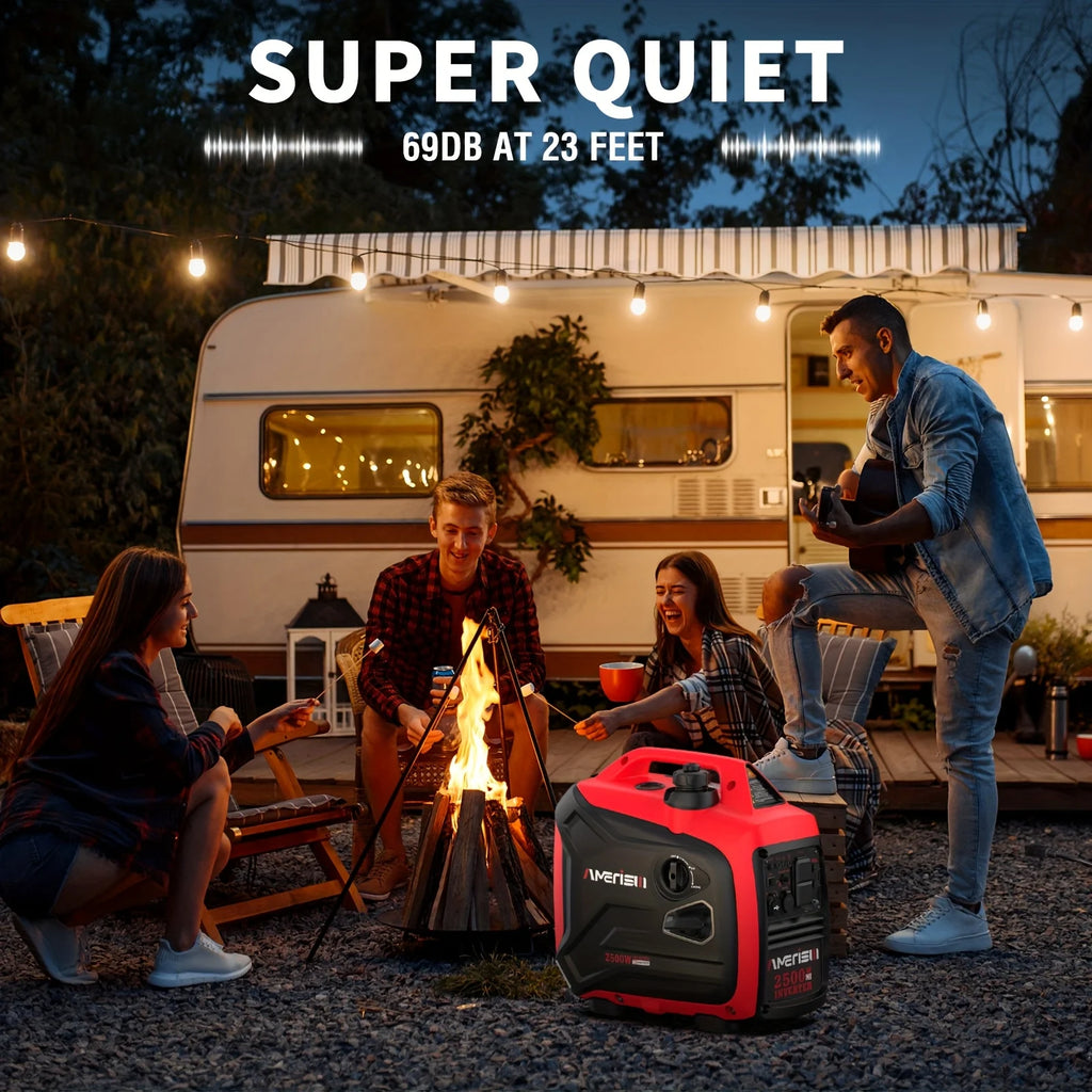 Super Quiet 2500 Watt Gas Powered Portable Inverter Generator with CO Sensor - Ideal for Home Use, Camping, and Outdoor