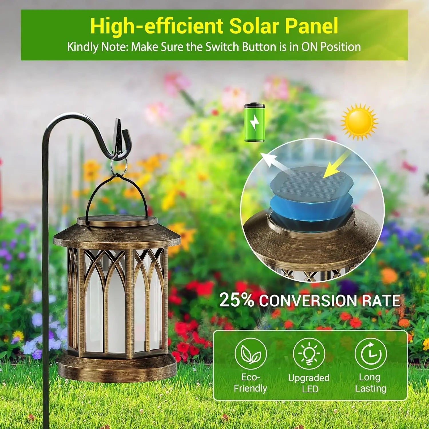 Waterproof Flickering Flame Solar Lantern Outdoor, Auto On/Off Hanging Bronze Lantern for Yard Garden Patio Table Decor