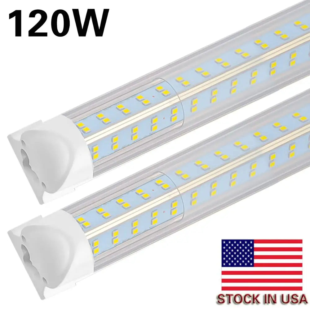 20PCS 8ft LED Tube Light ,120W 12500lm,Clear Lens Cover, Double Side 4 rows V Shape Integrated Bulb Lamp,LED Cooler Door light