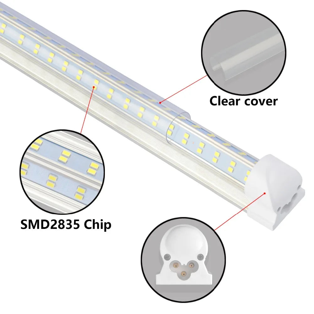 20PCS 8ft LED Tube Light ,120W 12500lm,Clear Lens Cover, Double Side 4 rows V Shape Integrated Bulb Lamp,LED Cooler Door light