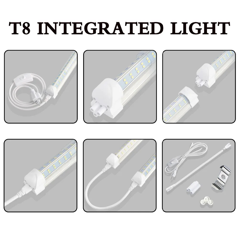 20PCS 8ft LED Tube Light ,120W 12500lm,Clear Lens Cover, Double Side 4 rows V Shape Integrated Bulb Lamp,LED Cooler Door light