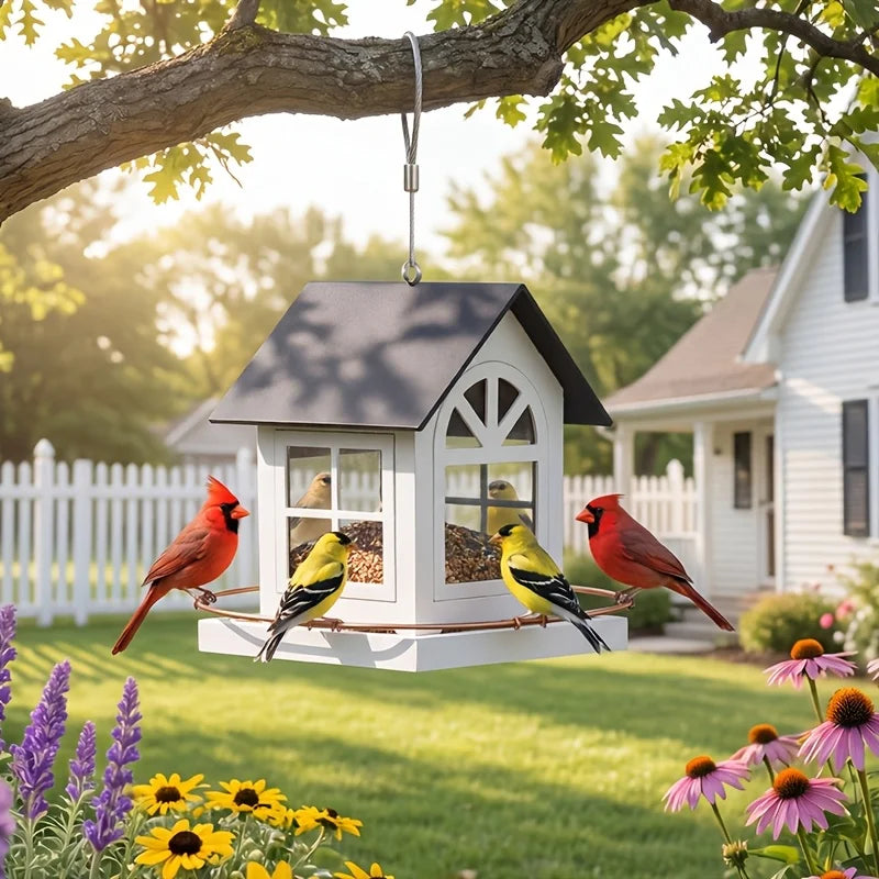 Outdoor Bird Feeder, Large Capacity Hanging Bird Feeder for Wild Birds, Attracts Chickadees Hummingbirds Goldfinches Cardinals Finches Sparrows, Rustic Metal Decorative Birdfeeder, Gift for Bird Lovers Women Men, Mother'S Day