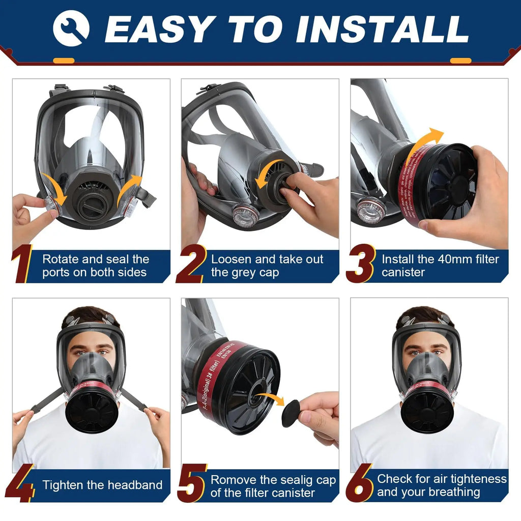 16IN1 Full Face Gas Mask Chemical Respirator with 40mm Filter Activated Carbon Safety Protection for Survival