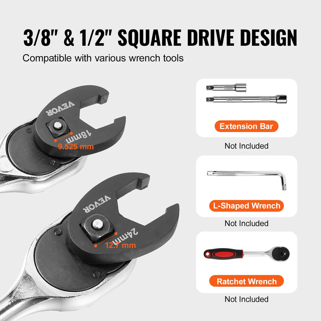 14/15/20/24PCs Crowfoot Wrench Set 1/2" 3/8" Drive Crows Foot Wrench Set CR-MO Steel Crowfoot Wrench Set