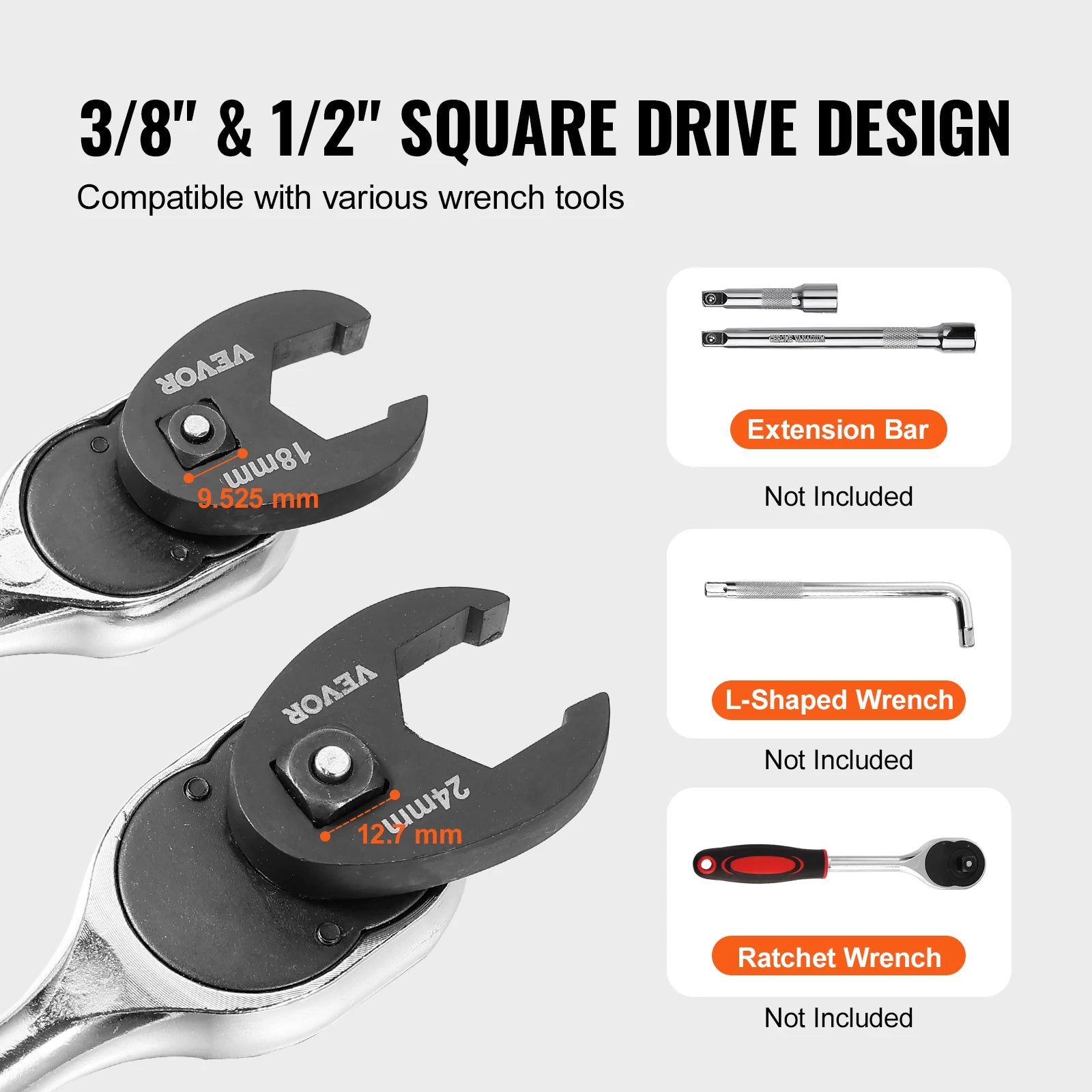 14/15/20/24PCs Crowfoot Wrench Set 1/2" 3/8" Drive Crows Foot Wrench Set CR-MO Steel Crowfoot Wrench Set