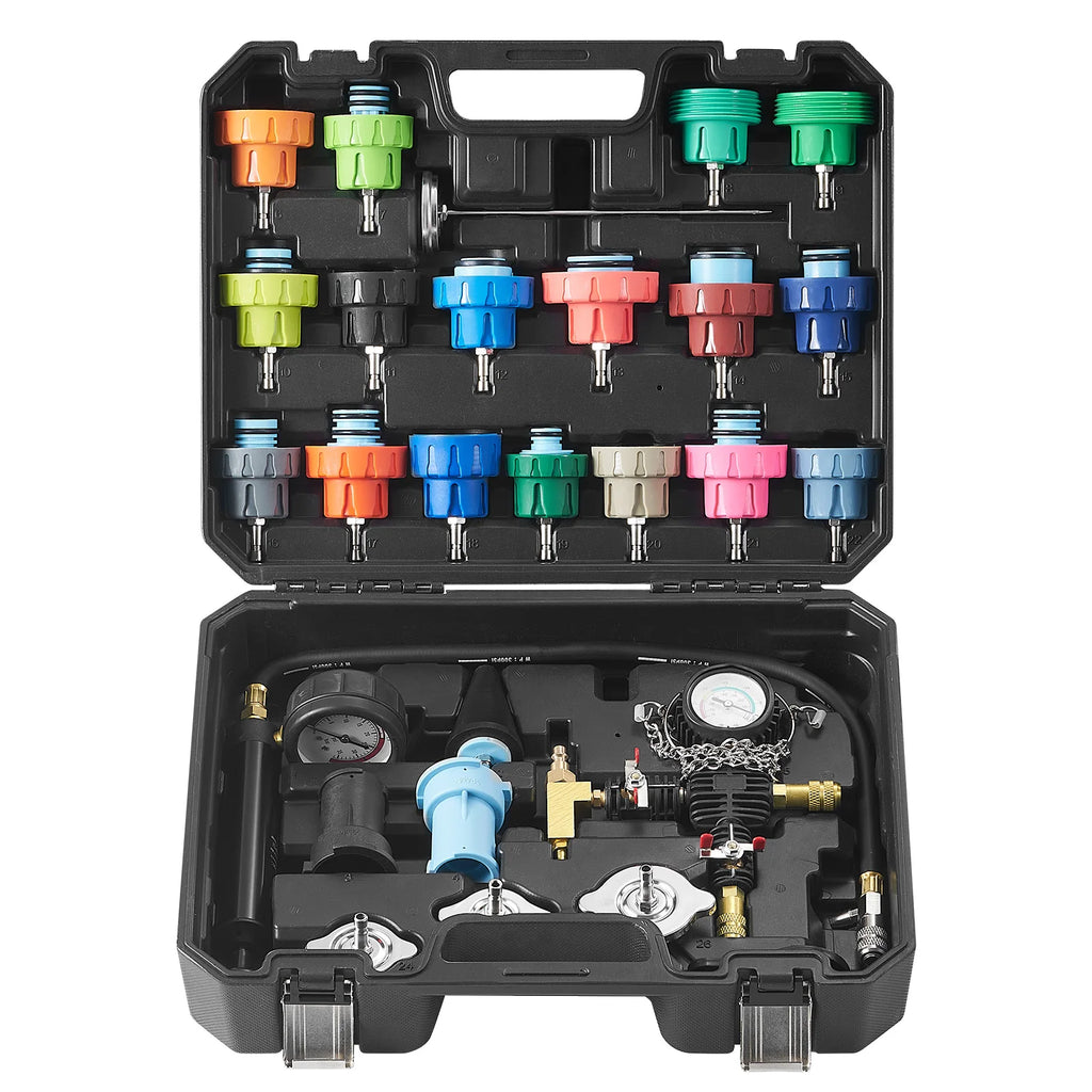 28 Pcs Universal Radiator Pressure Tester Kit Manual Pump Color-coded Steel Test Cap Adapter Toolbox For Car Motorcycle