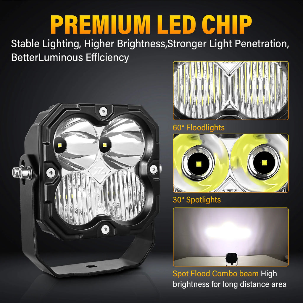 33‘’ 39.5‘’ 46‘’ 52’‘ 30W Cube LED Work Light Spot Flood Combo Beam 5500K Off-Road Driving Lamp for Car ATV UTV Truck Motorcycle