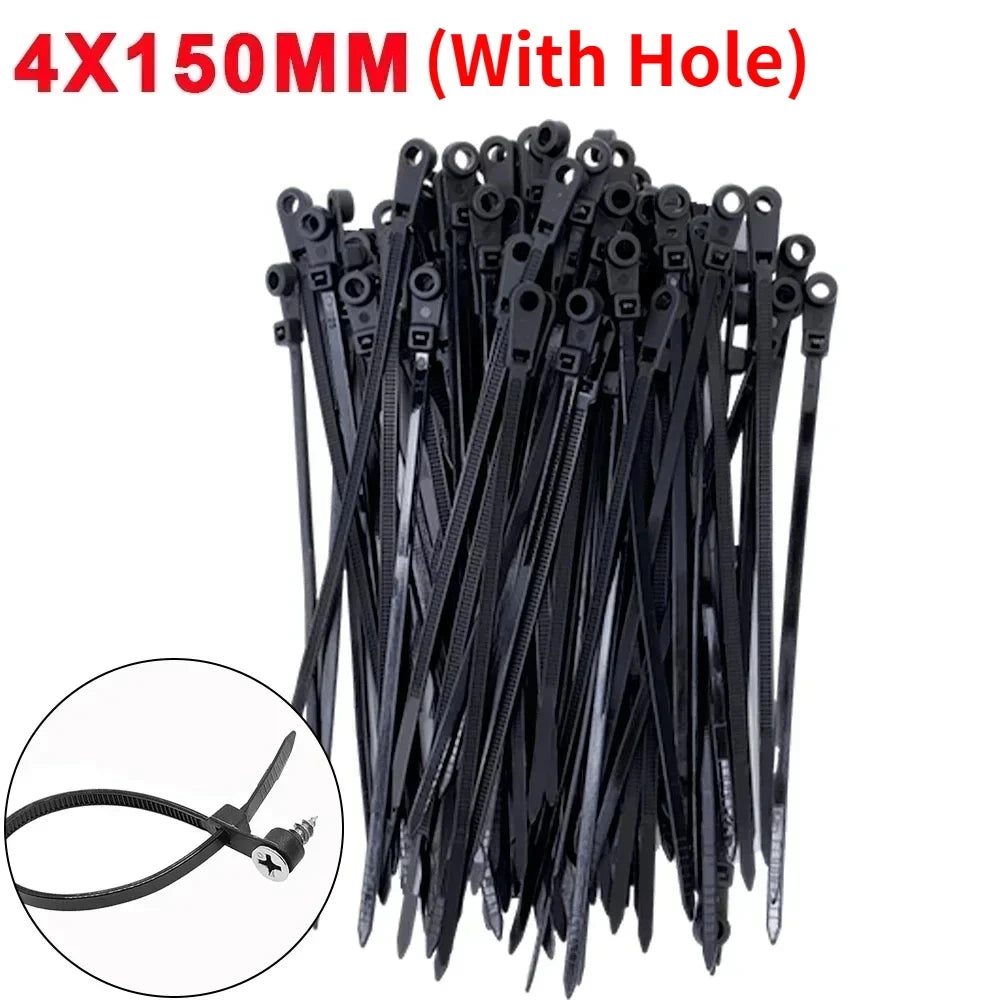 Nylon Cable Ties with Screw Hole Mount Self Locking Loop Wrap Bundle Ties Strap DIY Office Cables Wire Fasten Organizer