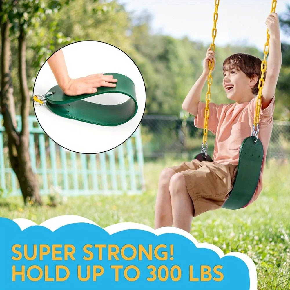 2 Pack Green Swing Seats Heavy Duty with 66" Chain Swing Set with Snap Hooks for Kids Outdoor Play Playground