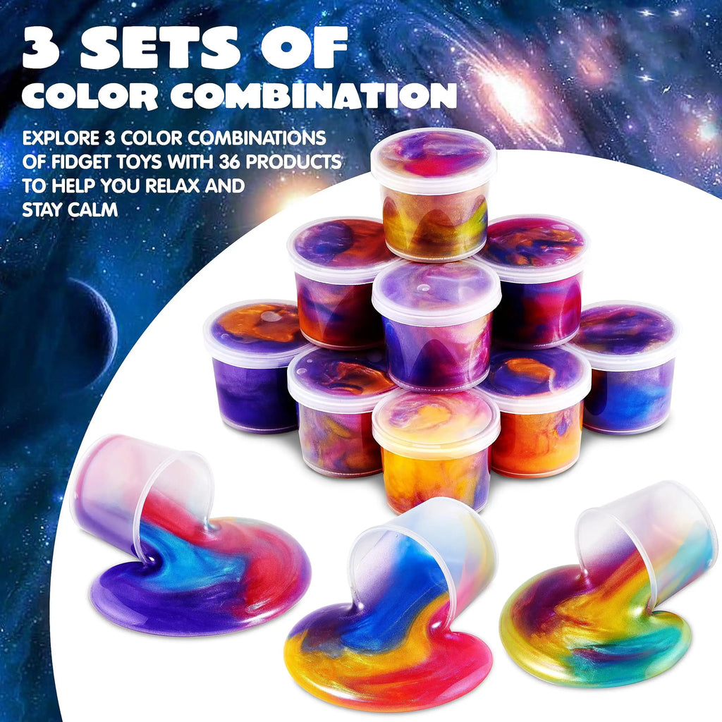 36 Pcs Galaxy Slime Cup Party Favors Stretchy Non-Sticky Safe for Classroom Reward Birthday Party Supplies