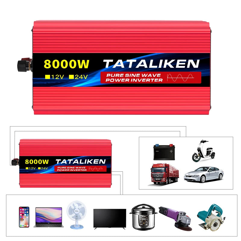 Pure Sine Wave Inverter 5000W 6000W 7000W 8000W 10000W DC To AC 12V  110V   Portable Power Voltage Converter Car Solar Inverter