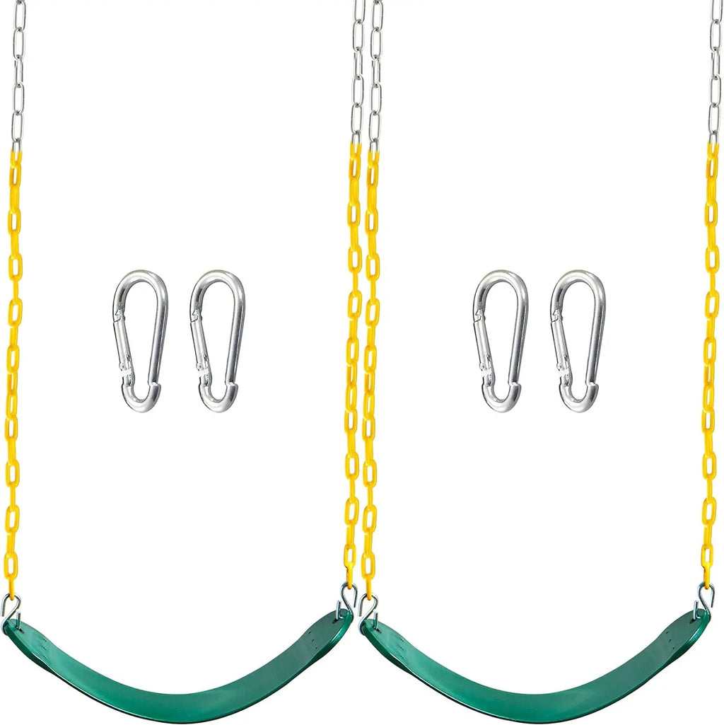 2 Pack Green Swing Seats Heavy Duty with 66" Chain Swing Set with Snap Hooks for Kids Outdoor Play Playground
