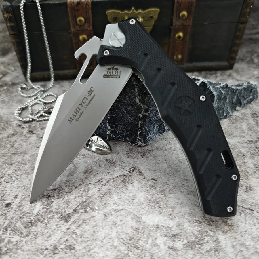 Heavy-duty Folding Knife HOKC D2 Blade G10 Handle Multi-functional Cutting Knife for Survival Emergencies and Daily Use