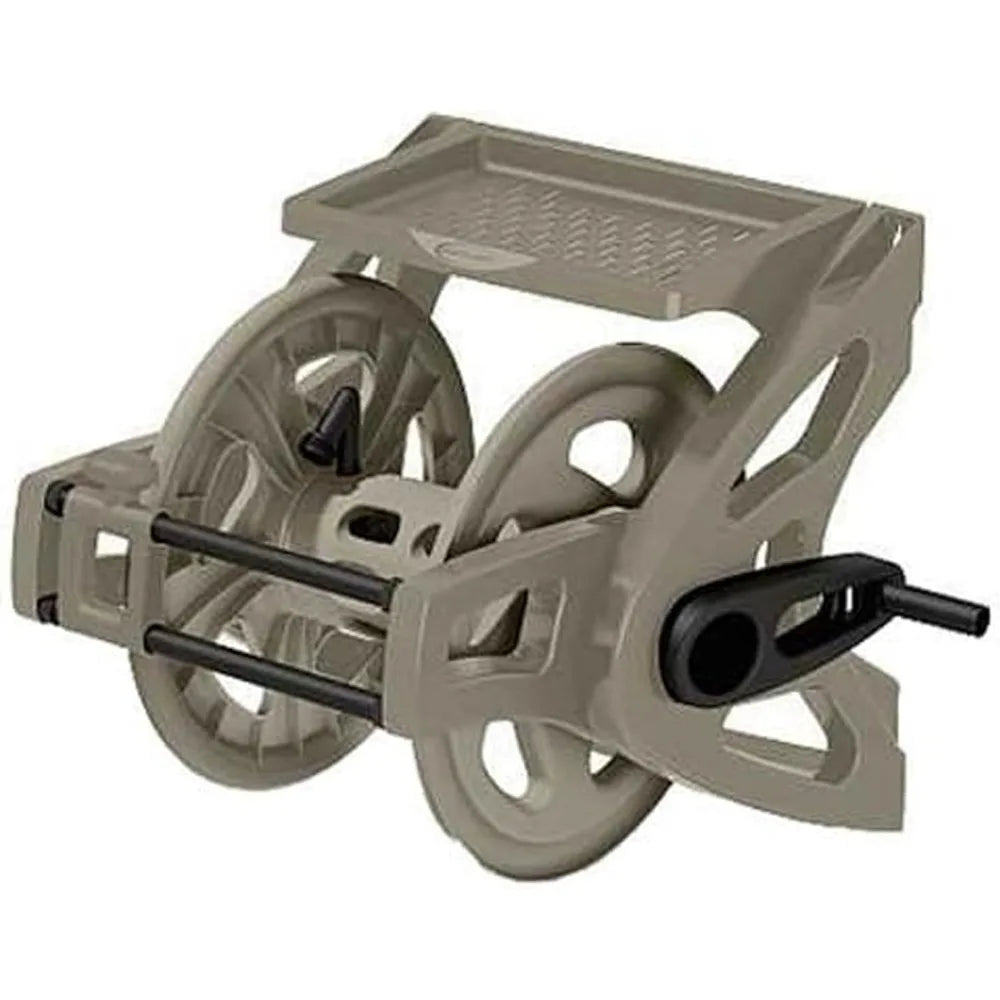 Wall-Mounted Hose Reel Holds 175 ft 5/8" Vinyl Hose Resin Organizer Slide Trak Guide Accessory Tray Garden
