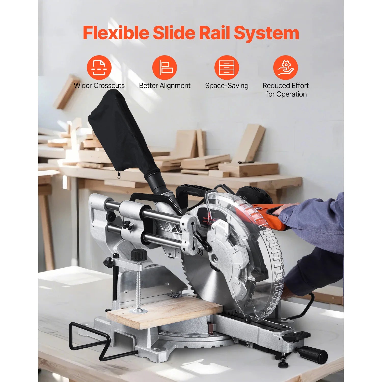 Sliding Compound Miter Saw 12-Inch Blade 15Amp Motor 60-Tooth Corded Double Bevel Sliding Miter Saw LED Alignment
