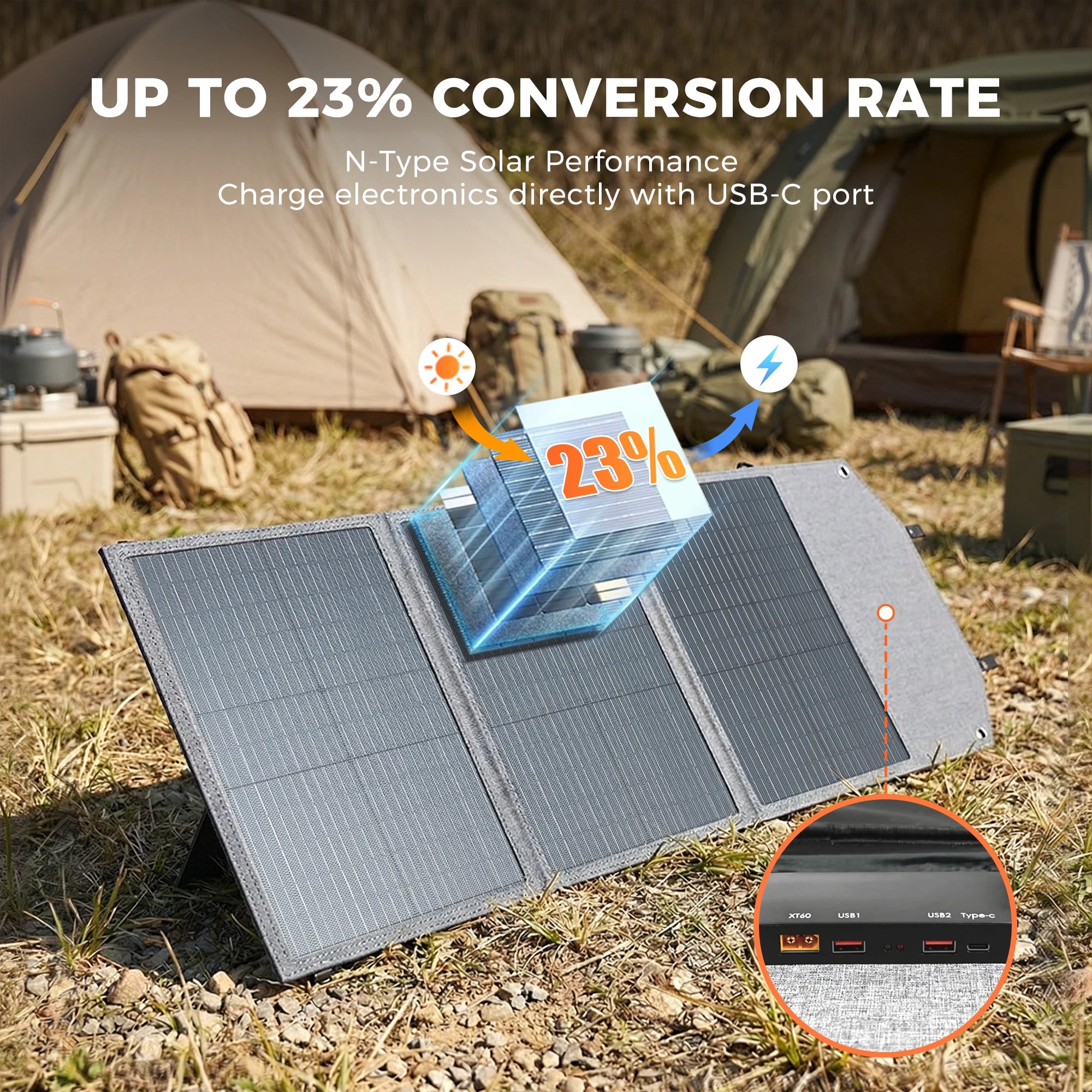 400W 200W 100W Portable Solar Panel, Foldable Solar Power System for Solar Generator, Camping, RV Travel, 23% High Effic