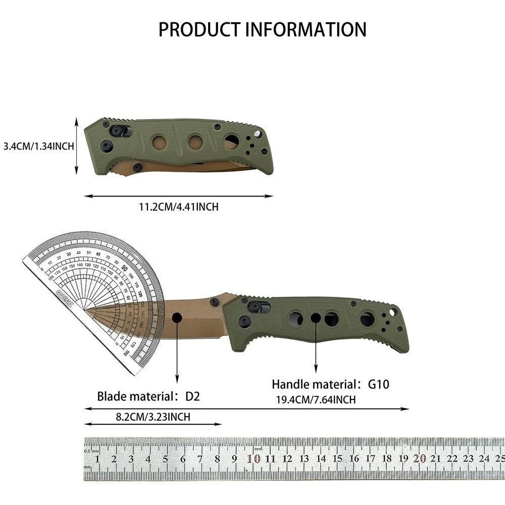 Small Folding Pocket Knife D2 Steel Blade G10 Handle for Outdoor Camping Hunting Survival Tool Everyday Carry Gift for Men
