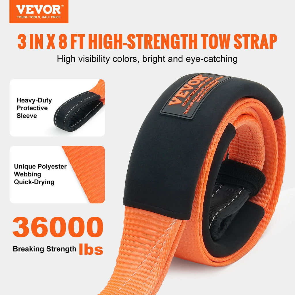 8/20/30ftCar Tow Cable Trailer Towing Pull Rope 2/3/4inWinch Line Extension Strap for Van Road Recovery Car Accessories