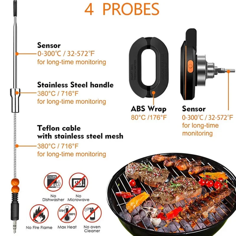 Bluetooth Digital Thermometer Sensor For High 500°F Oven Grill Barbecue Meat Cooking Tools