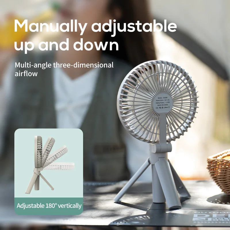 Portable Handheld Rechargeable Fan LED Digital Display 180°Adjustable Fan 4 Speed Tripod Fan