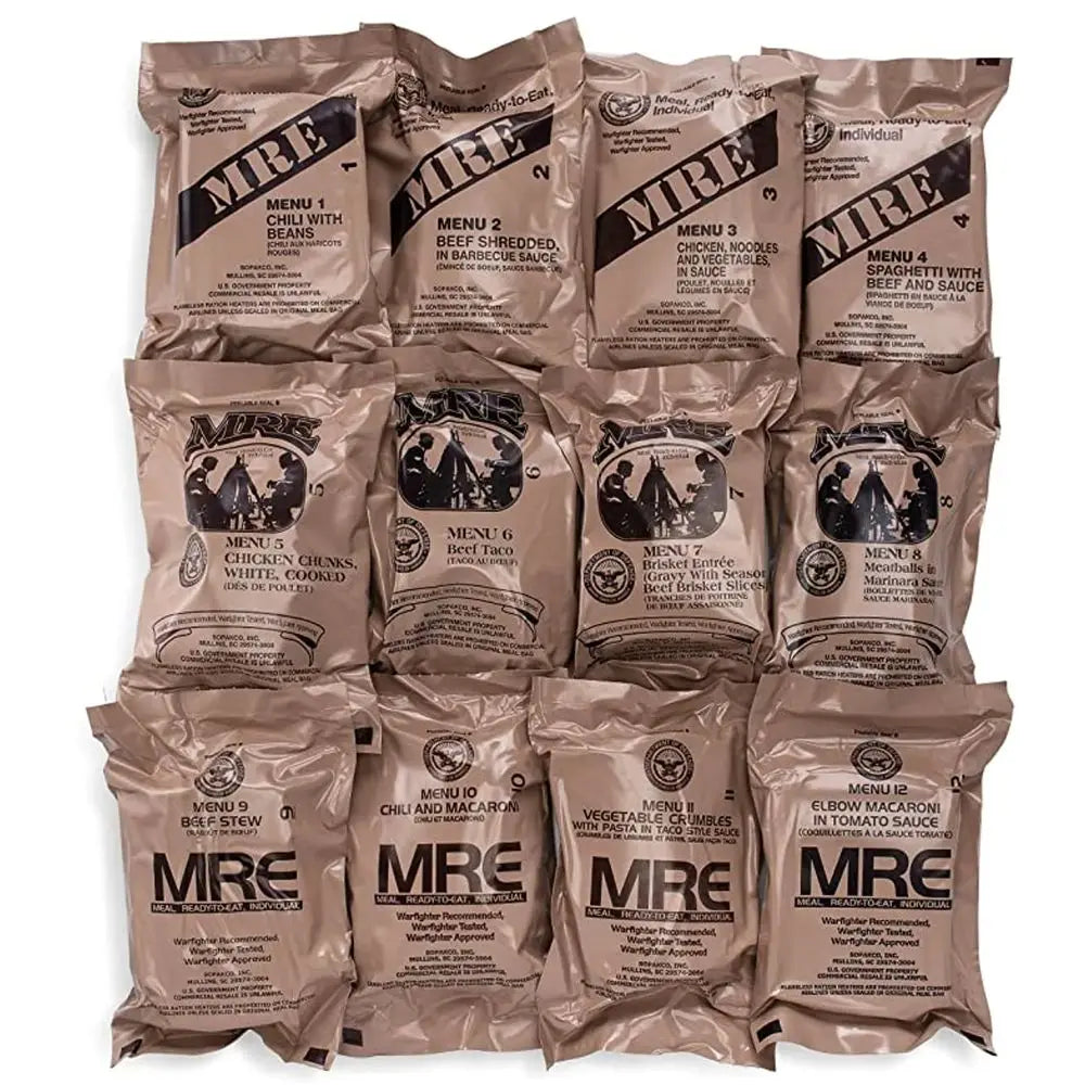 24-Count Military-Grade MRE Meal Kits, 2021 A+B Case Variety, Menus 1-24