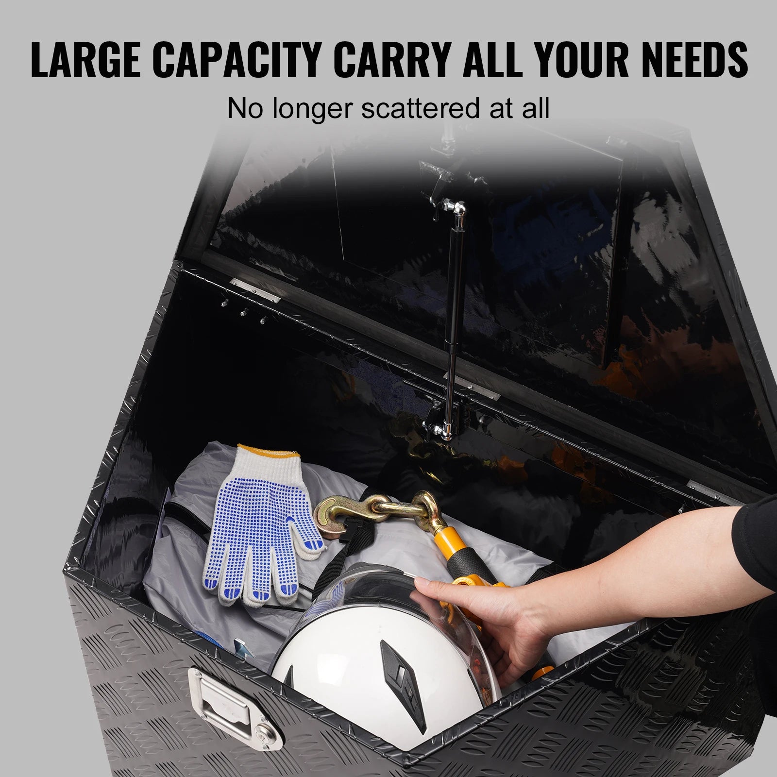 Trailer Tongue Box, Aluminum Alloy Diamond Plate Tongue Box Tool Chest, Heavy Duty Trailer Box Storage for Pickup Truck