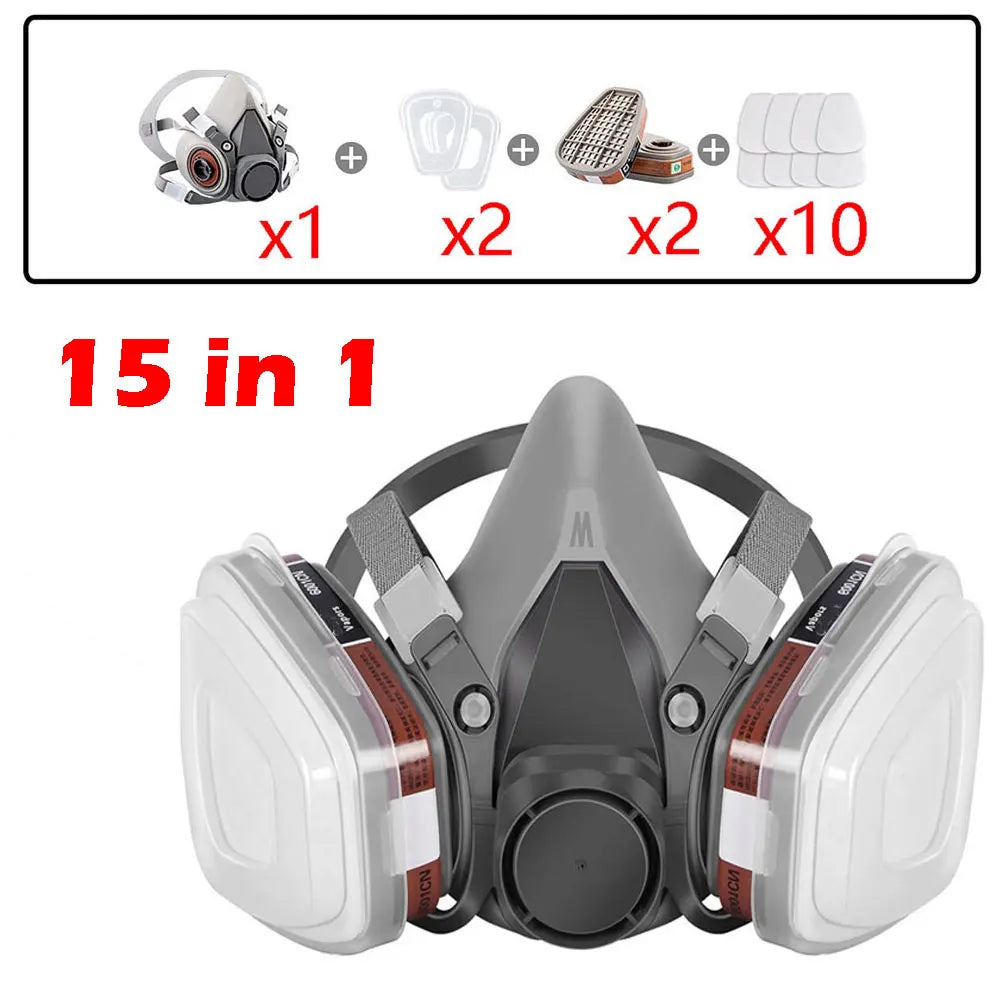 27in1 6200 Half Face Dust Gas Mask Respirator For Industrial Paint Spray Chemical Organic Vapor With Filters Protection