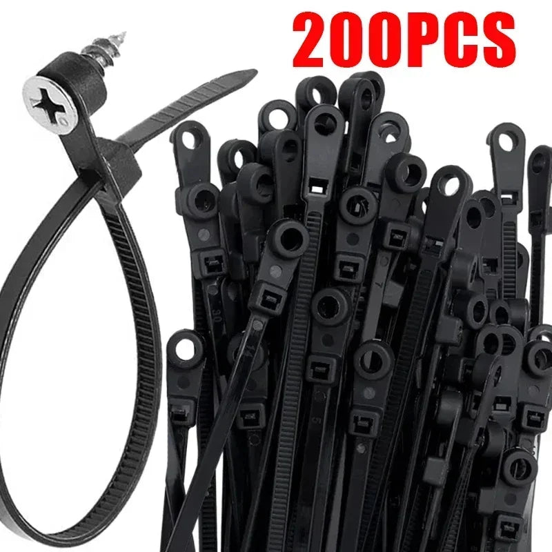 Nylon Cable Ties with Screw Hole Mount Self Locking Loop Wrap Bundle Ties Strap DIY Office Cables Wire Fasten Organizer