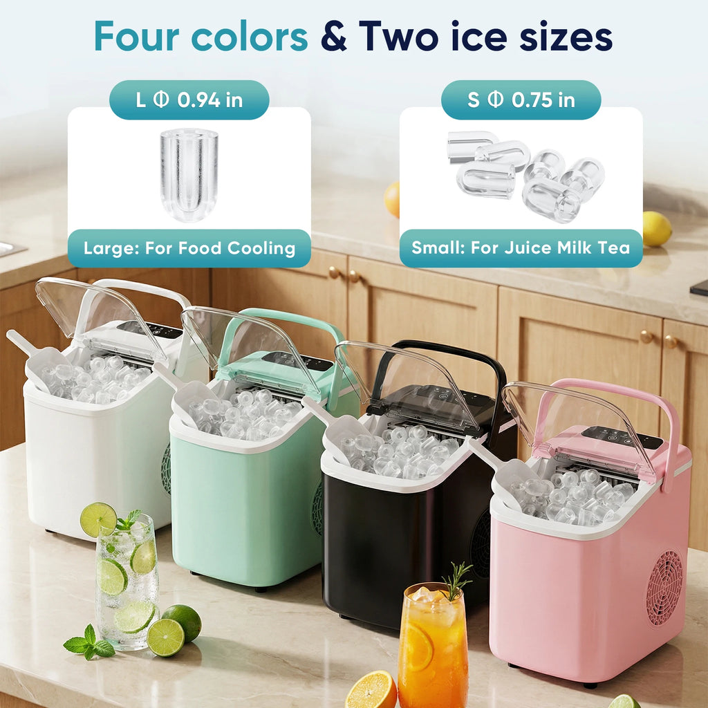Small Portable Ice Machine Countertop Ice Maker with Scoop Basket and Handle 9 Ice Cubes Ready in 6 Mins 26.5lbs in 24Hrs for Home Kitchen Party