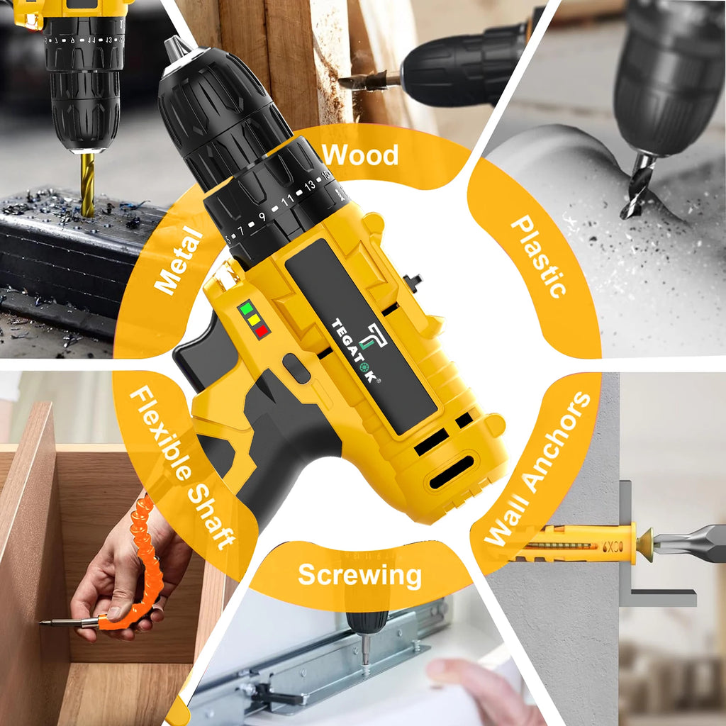 45N.M Electric Screwdriver 20+3 Household DIY Impact Drill LED Two Speed Electric Drilling Tool  20V Battery