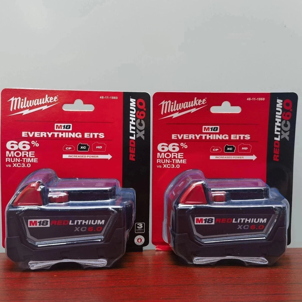 100% original 2 PCS 18V Milwaukee brand 48-11-1860 6.0 AH Batteries M18 XC18 48-11-1860 New In Pack portable tools