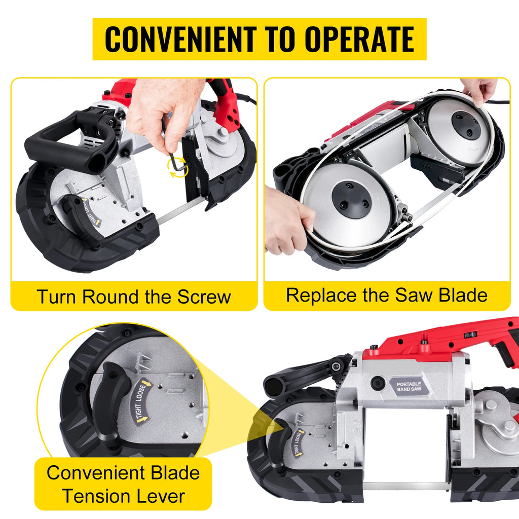 Portable BandSaw 5Inch Cutting Capacity Cordless Variable Speed 10Amp Motor Deep Cut Bandsaw for Metal Wood Pipes Rebar