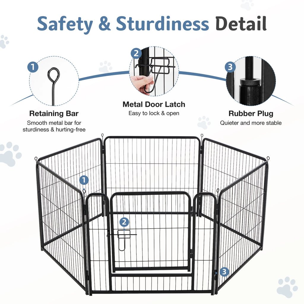 6 Panels Metal Dog Playpen Pet Fence 24 Inch to 40 Inch Foldable Large Dog Puppy Exercise for Yard Gate Camping Outdoor