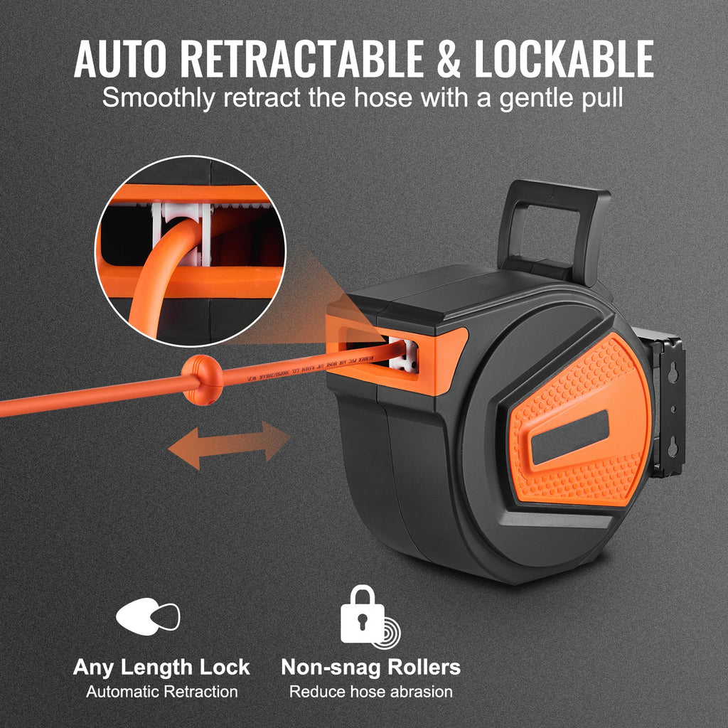 50FT Retractable Air Hose Reel WallMount PVC Hose Automatic Rewinding Swivel Line Compressor for Automobile Maintenance