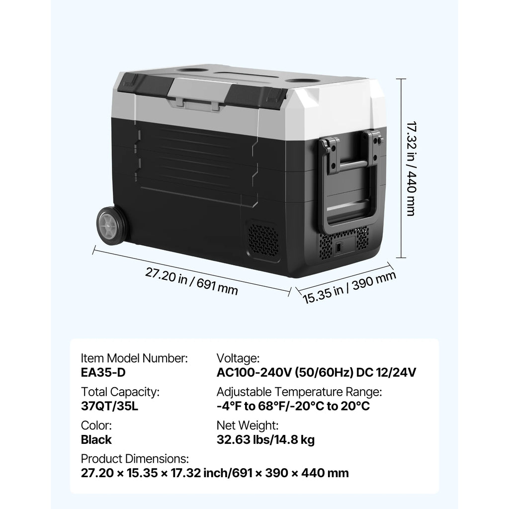 35L 45L 55L Portable Foldable Handle Car Refrigerator with Wheel -4°F to 68°F Truck Refrigerator with APP Control Compressor Freezer for Camping Picnics Car Home Traval
