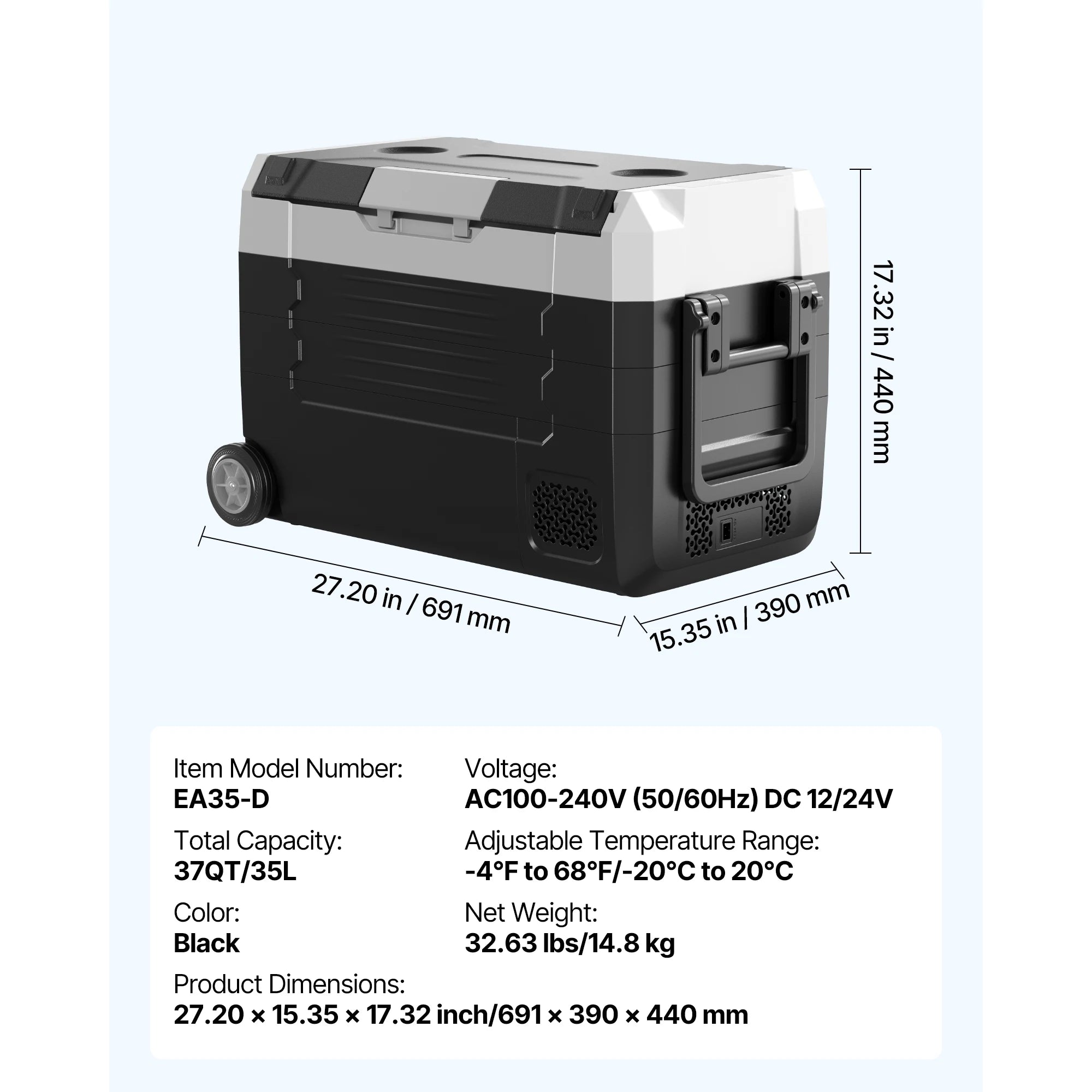 35L 45L 55L Portable Foldable Handle Car Refrigerator with Wheel -4°F to 68°F Truck Refrigerator with APP Control Compressor Freezer for Camping Picnics Car Home Traval