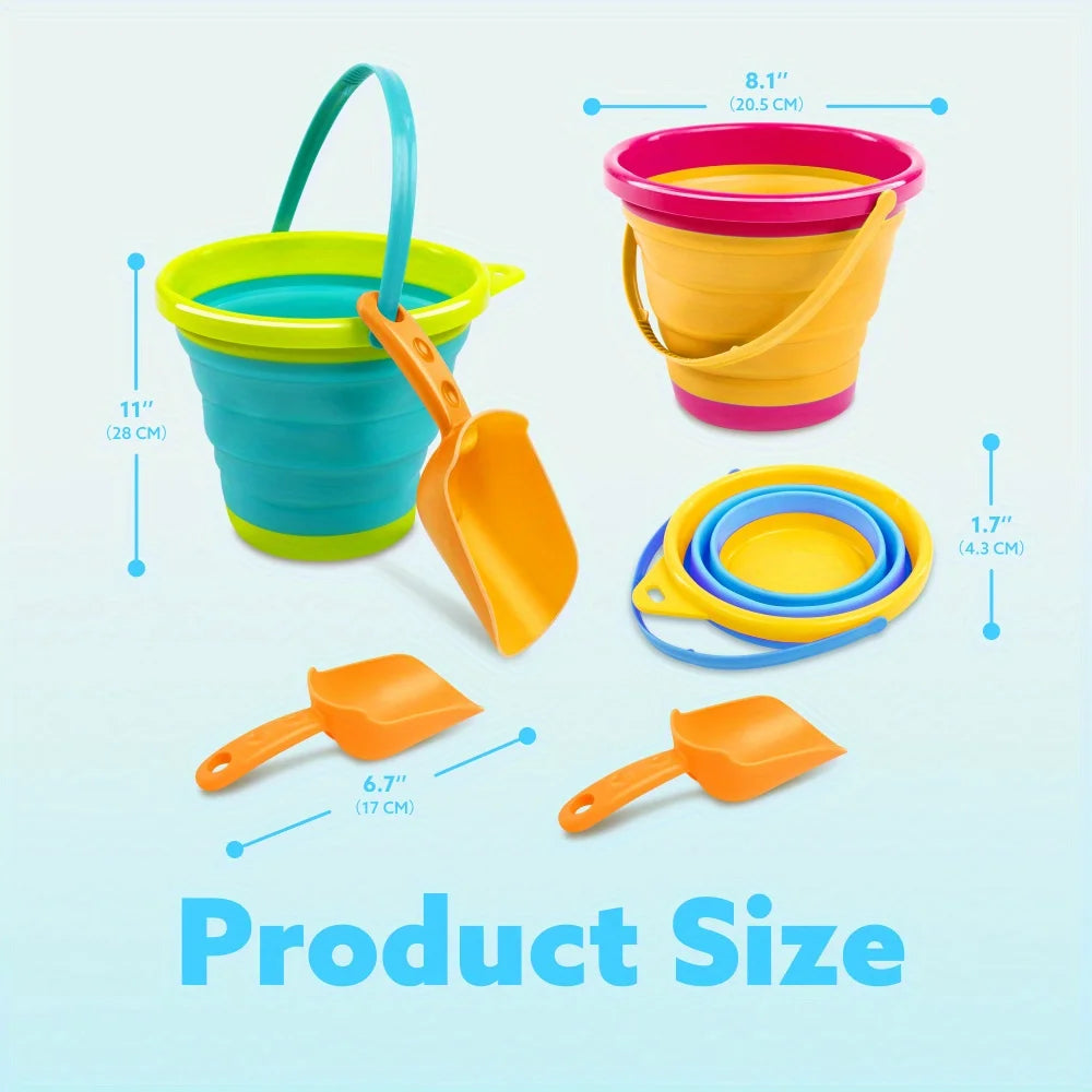 3 Packs Foldable Pail Bucket with Shovels Mesh Bag Collapsible Buckets Purpose for Beach Camping Gear Beach Party Fishing