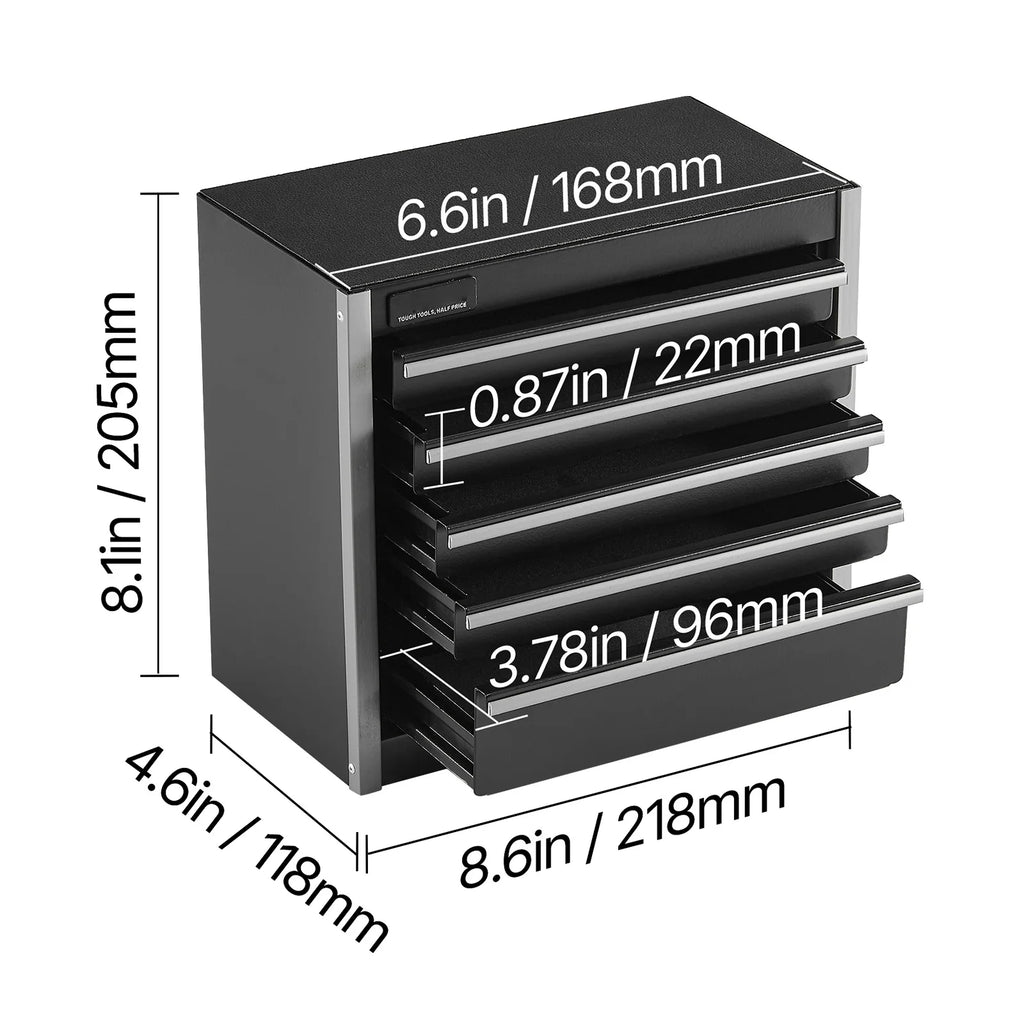 5-Drawer 8.6in Metal Tool Box Red/Black Portable Small Tool Chest with PP Feet Pads for Garage Workshop Tools Storage
