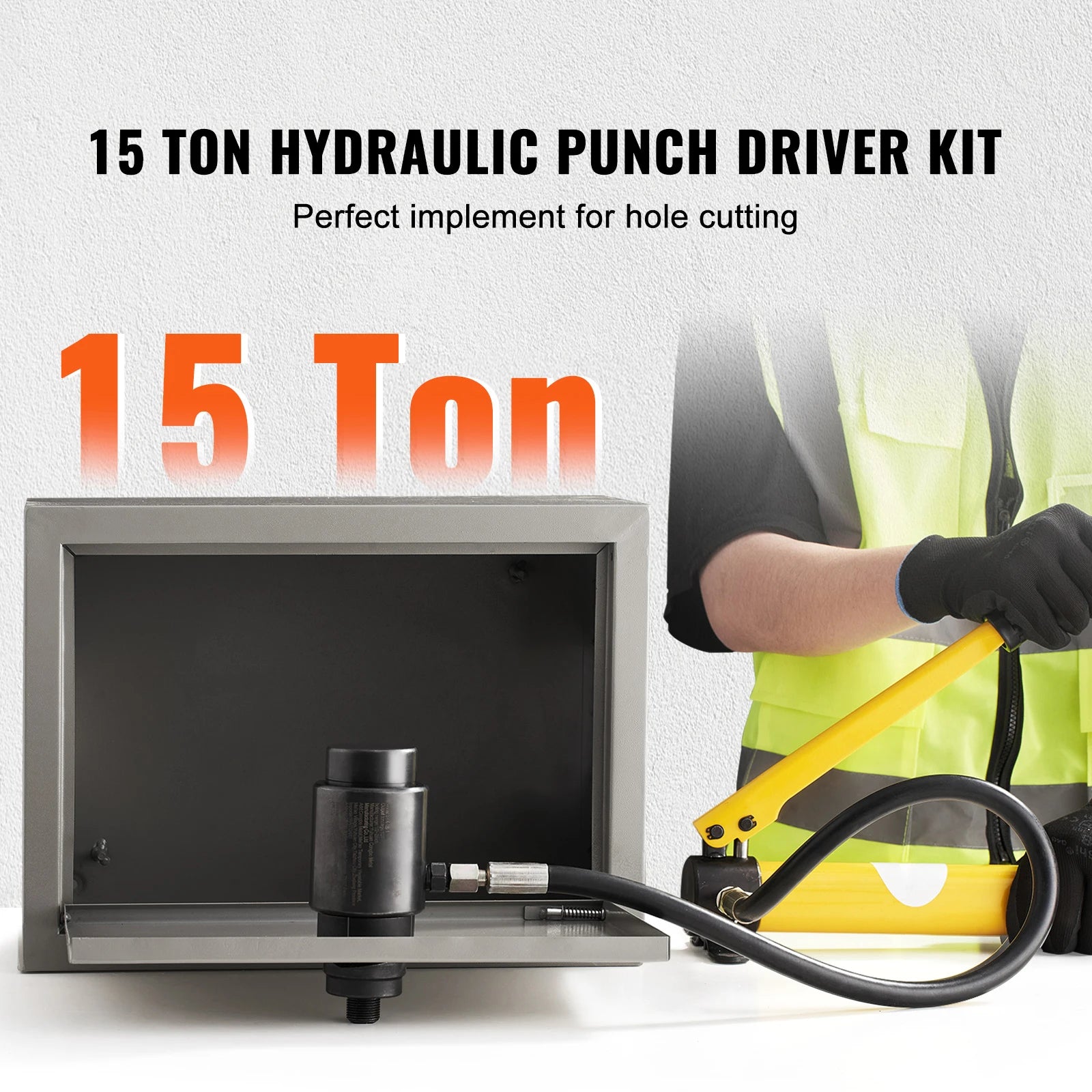 15Ton Hydraulic Knockout Punch Driver Kit 1/2"-4" 10 Dies Carbon Steel Sheet Hole Opener Repair Tool