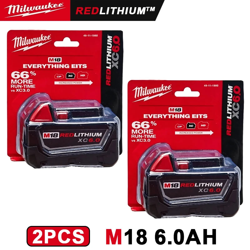 M18-6.0 100% original 2 PCS 18V Milwaukee brand 48-11-1860 6.0 AH Batteries M18 XC18 48-11-1860 New In Pack portable tools